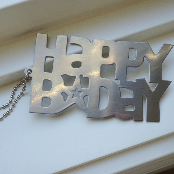 Happy BDay Bubble Letter Sign Silver Metallic Ball Chain Novelty Keychain :) - Picture 4 of 6